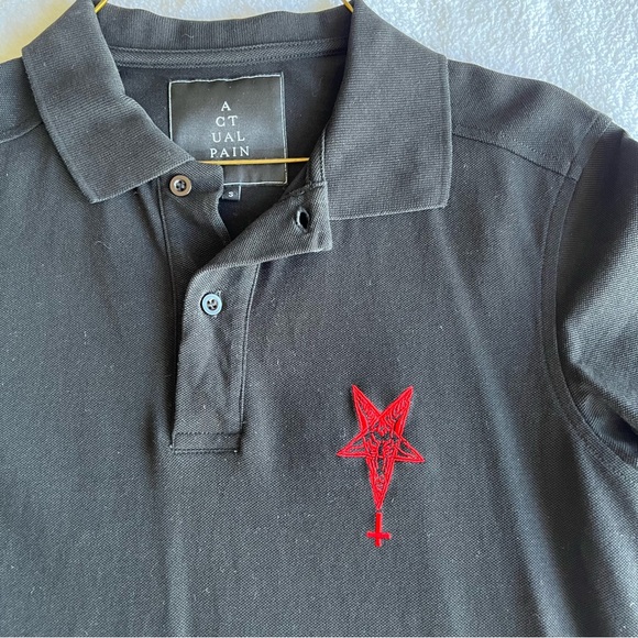 Actual Pain Sixth Seal Polo tee goth punk lip service - Picture 3 of 5